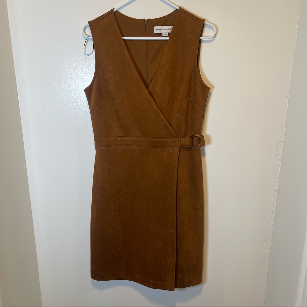 Emma & Michele suede brown burgundy sleeveless wrap‎ dress women's size 6